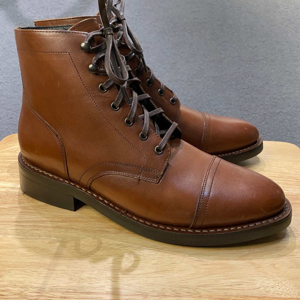 Thursday Boot Company Captain Cap Toe Boots Mens 9.5 Brown Leather Lace Up EUC